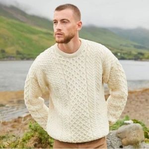 Classic Cable-Knit Crewneck Aran Sweater